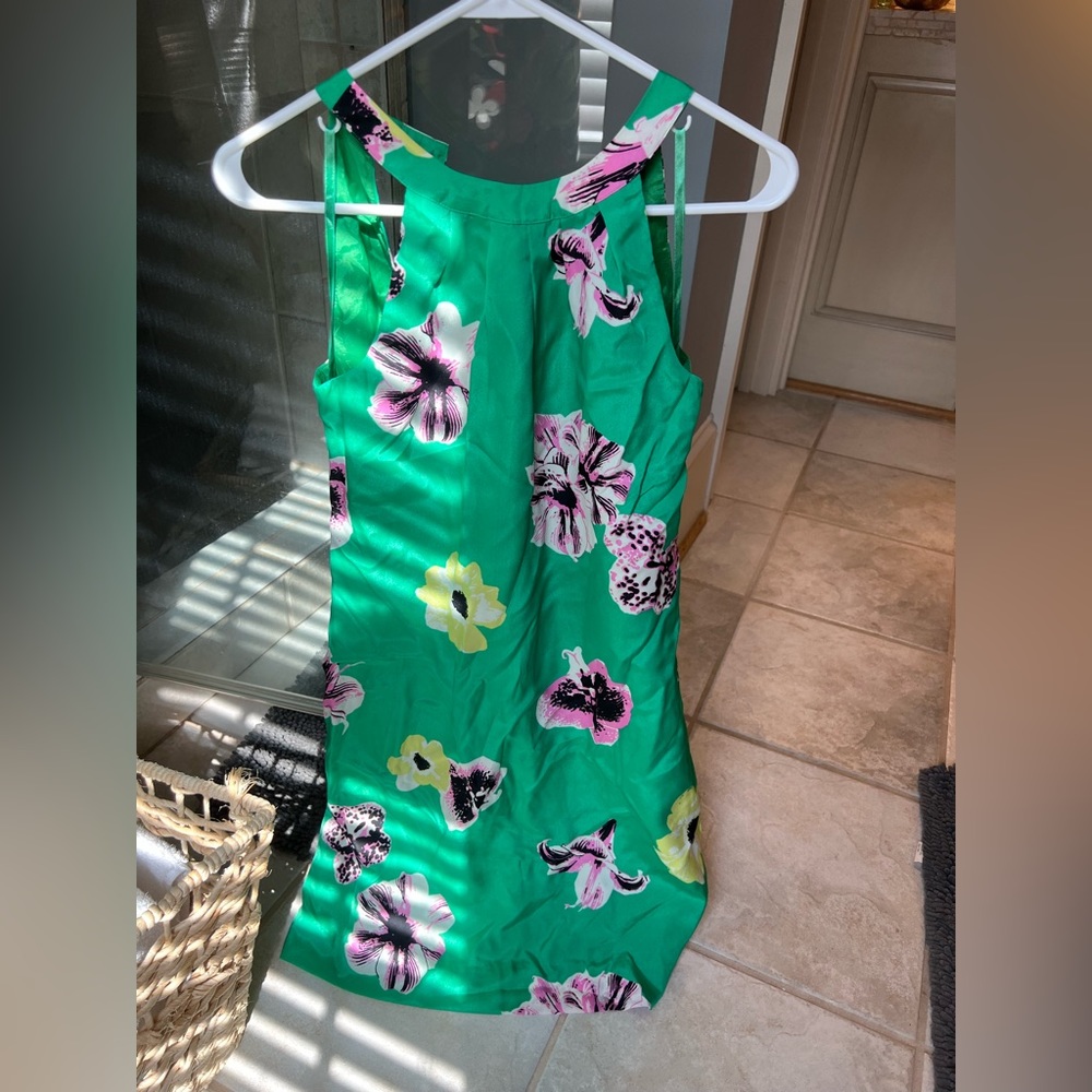 Green early 2000’s J crew satin dress double lined high neck swooped back